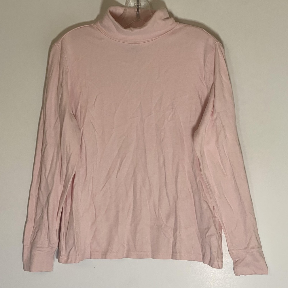 Karen Scott Shirt Womens Medium Pink Mock Neck Long Sleeve Cotton Tee Top